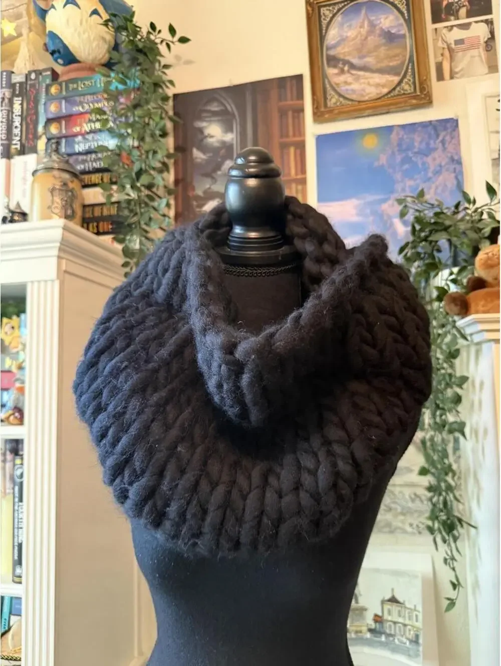 Mischa Lampert Black Chunky Knit Merino Wool Snood Scarf